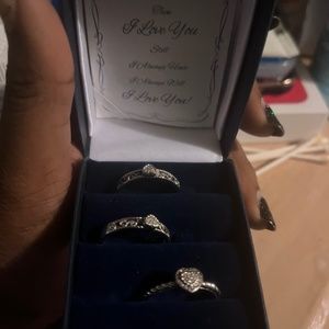 silver 3-1 diamond ring set women size 10